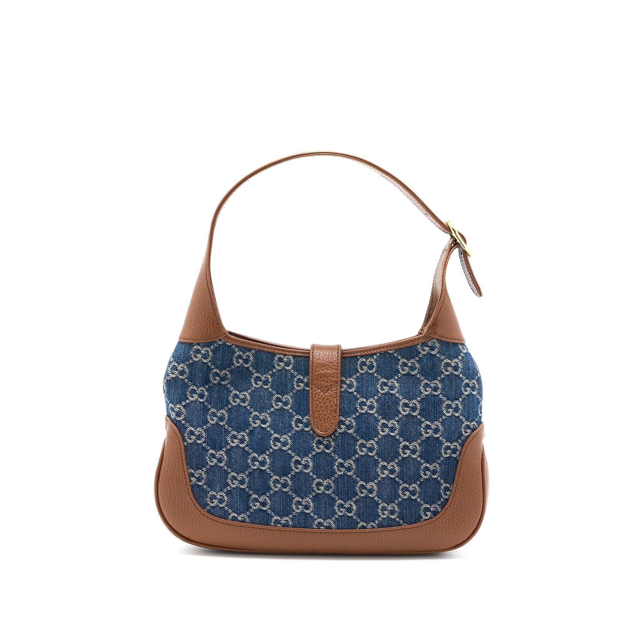 GUCCI JACKIE 1961 SMALL SHOULDER BAG DENIM/LEATHER BLUE/BROWN GHW