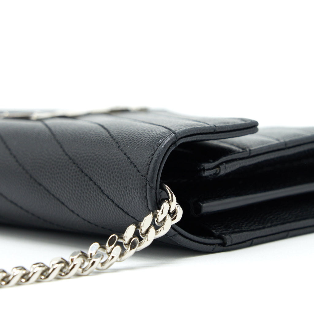 SAINT LAURENT/YSL CHAIN WALLET CROSSBODY BAG GRAIN CALFSKIN BLACK SHW