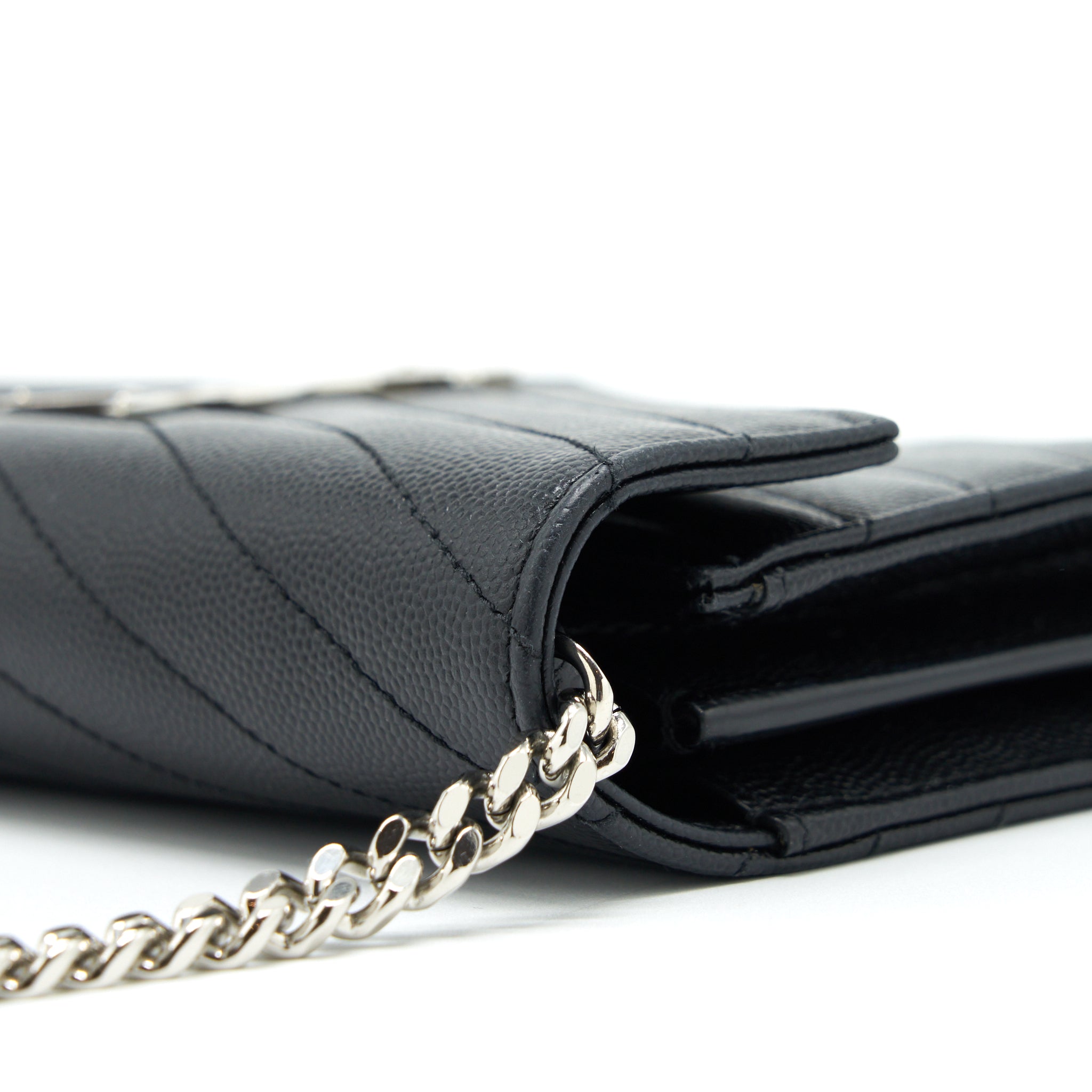 SAINT LAURENT/YSL CHAIN WALLET CROSSBODY BAG GRAIN CALFSKIN BLACK SHW
