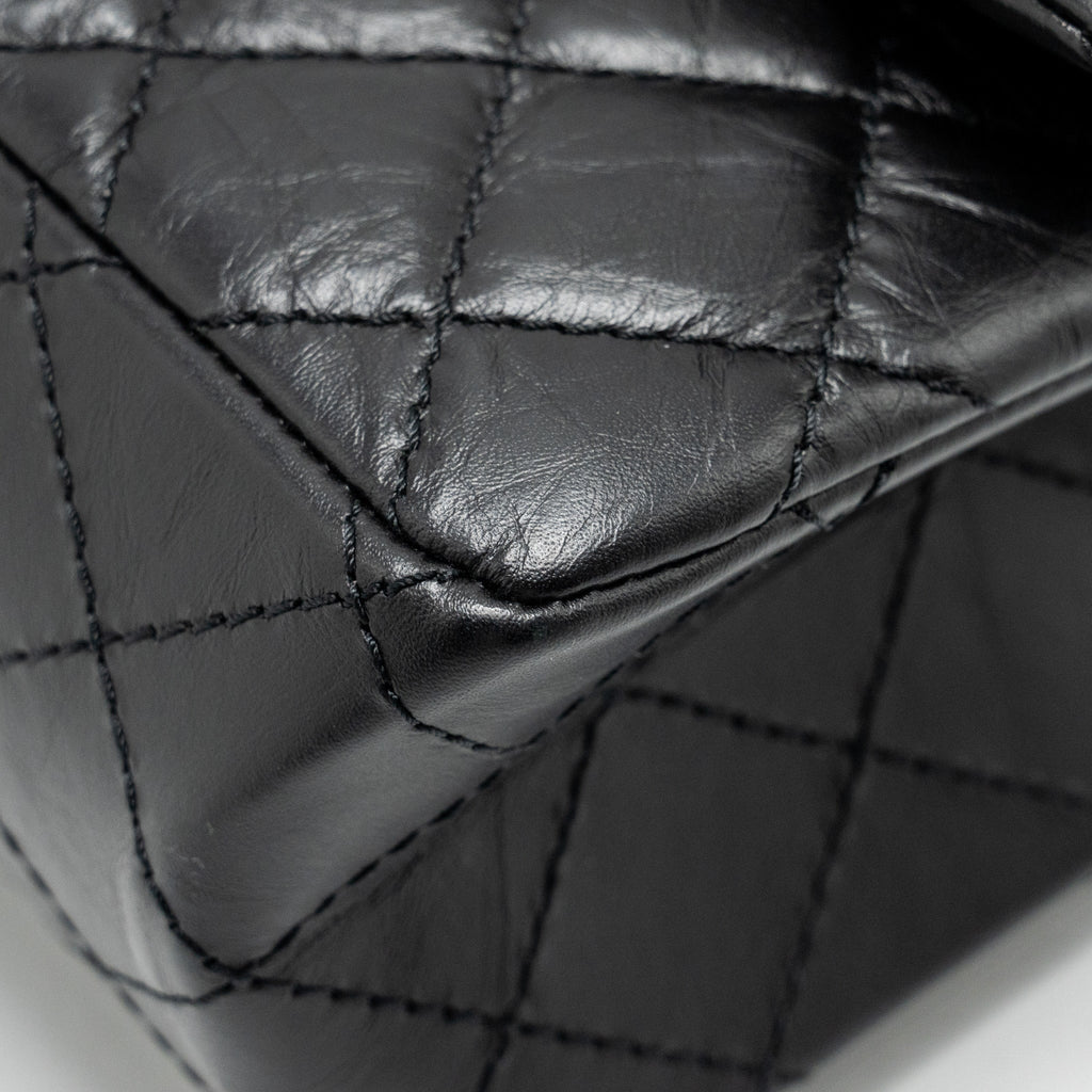 CHANEL LARGE 2.55 REISSUE FLAP BAG AGED CALFSKIN BLACK GHW