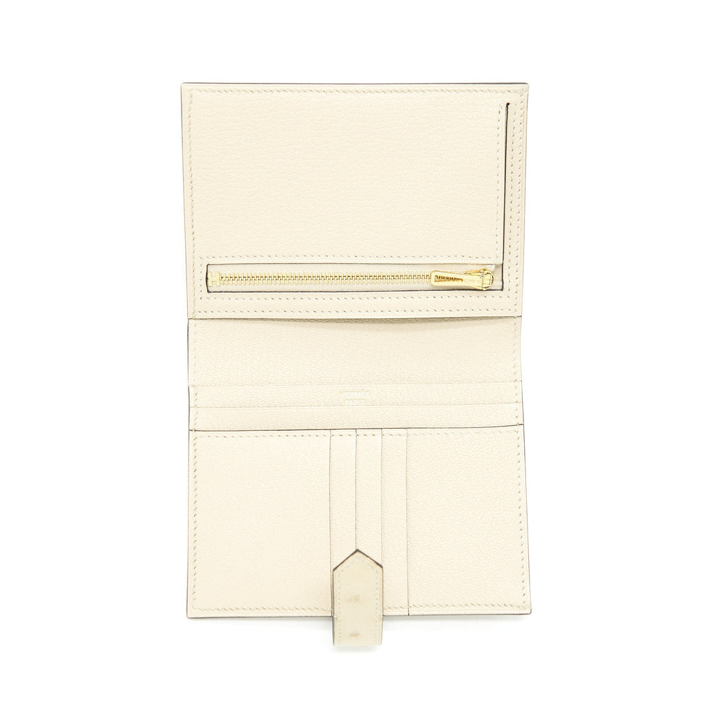 HERMES OSTRICH BEARN COMPACT WALLET 3C PARCHEMIN GHW