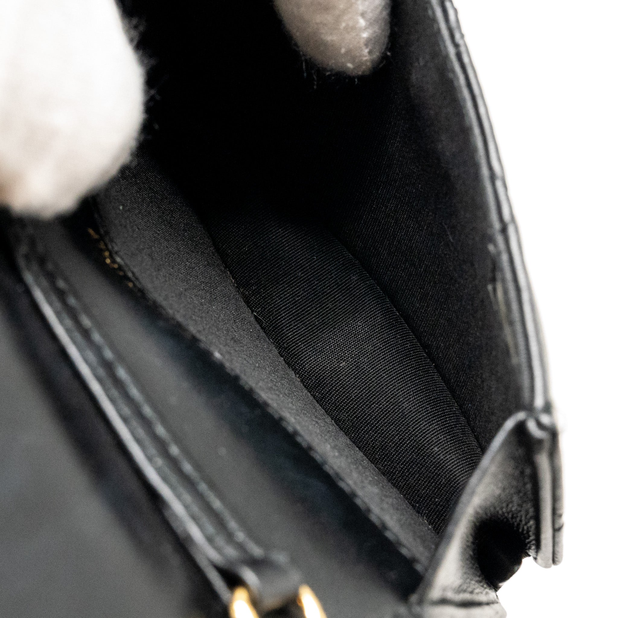 CHANEL ZIRCONIUM FLAP CLUTCH/CARD HOLDER WITH CHAIN LAMBSKIN BLACK GHW