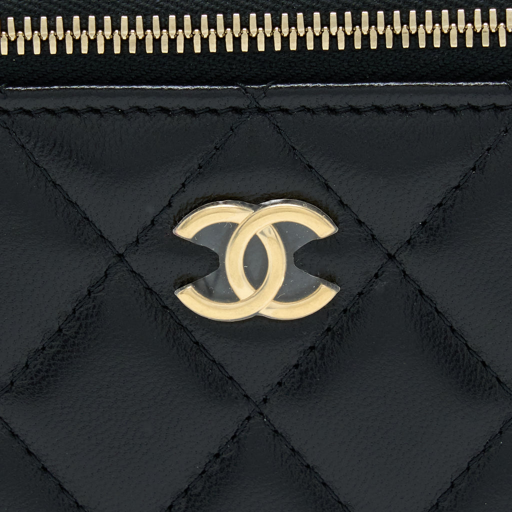 CHANEL LONG VANITY WITH DETAILED CHAIN LAMBSKIN BLACK GHW