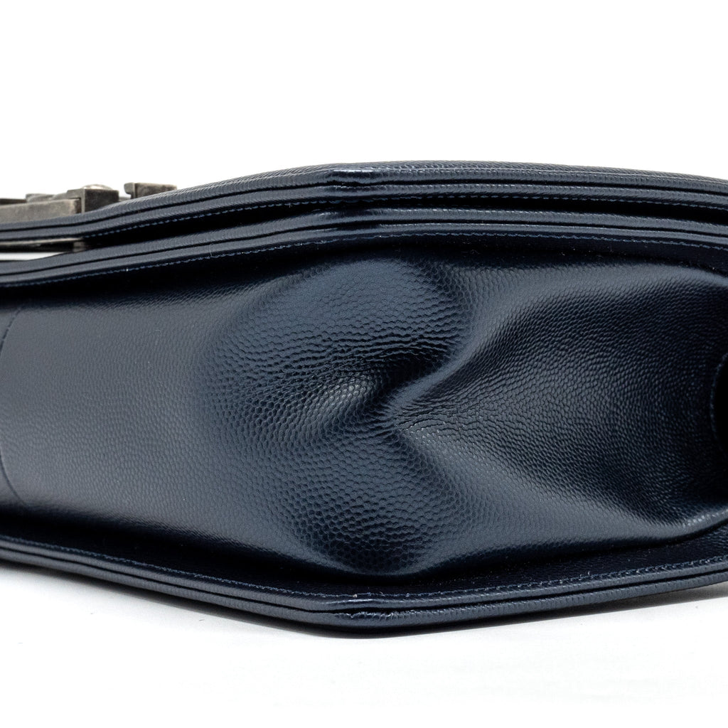 CHANEL MEDIUM BOY BAG CAVIAR METALLIC BLUE RUTHENIUM HARDWARE