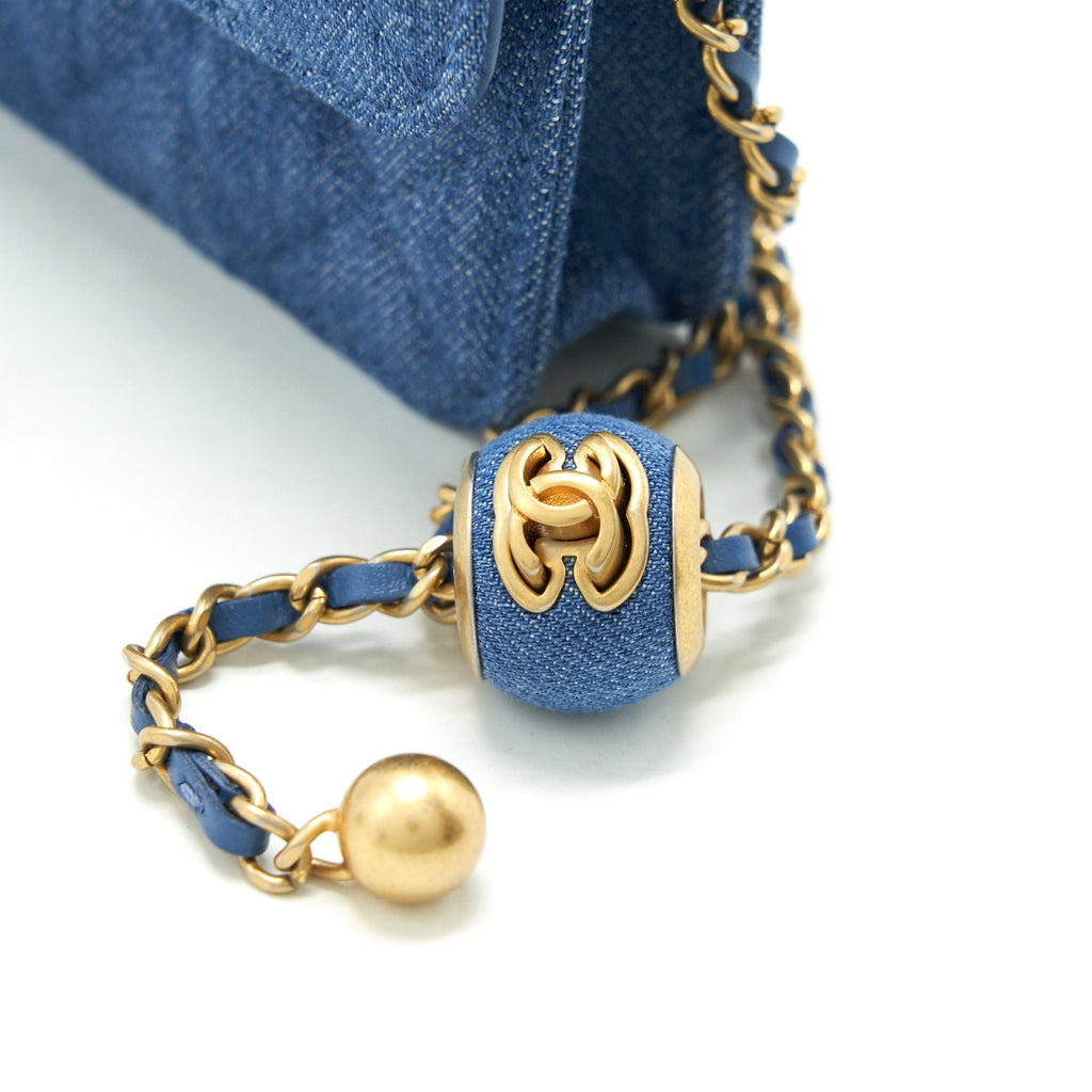 CHANEL PEARL CRUSH MINI FLAP BELT BAG DENIM GHW