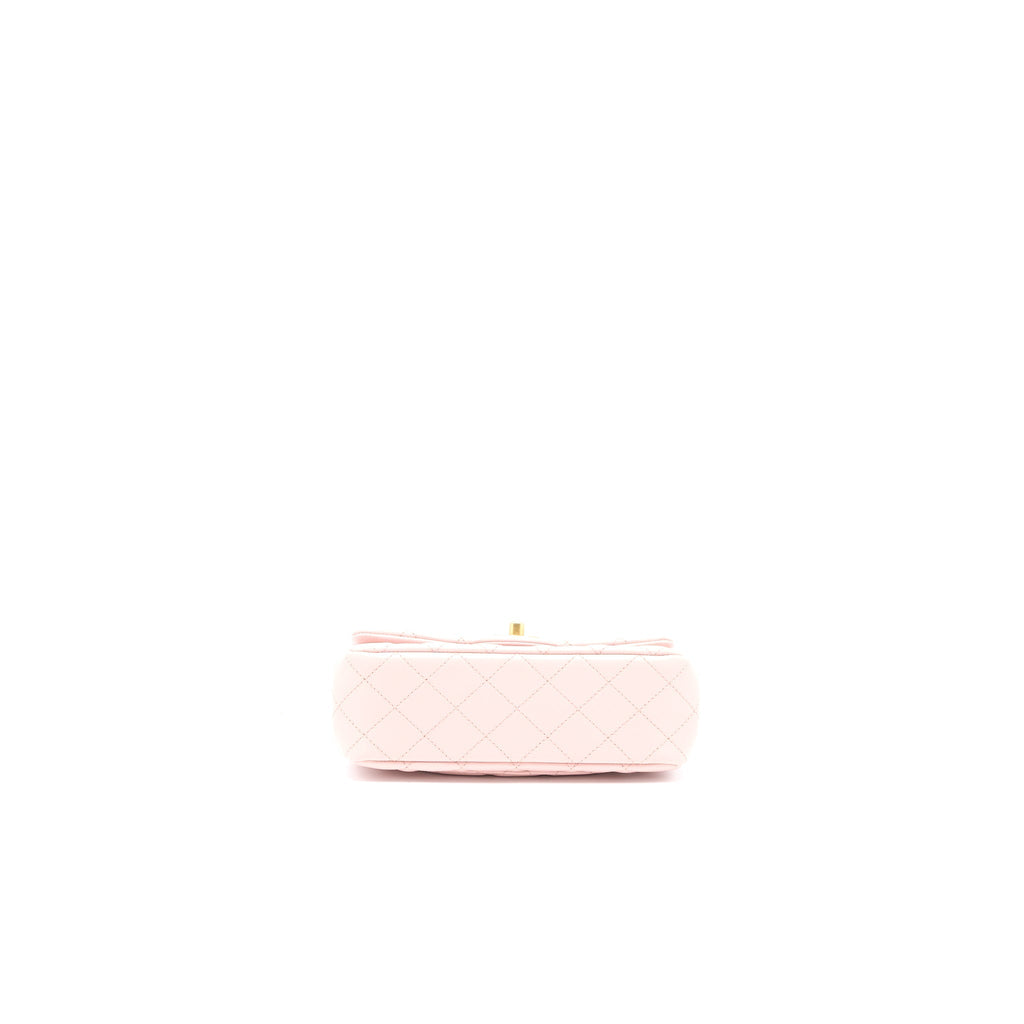 CHANEL 23S CAMELLIA CHAIN MINI RECTANGULAR FLAP BAG LAMBSKIN LIGHT PINK GHW (MICROCHIP)