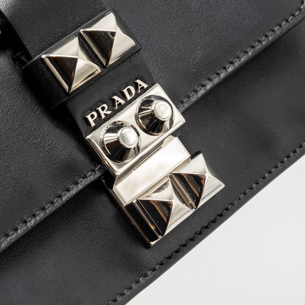 PRADA ELECTRA CITY FLAP BAG CALFSKIN BLACK/RED SHW