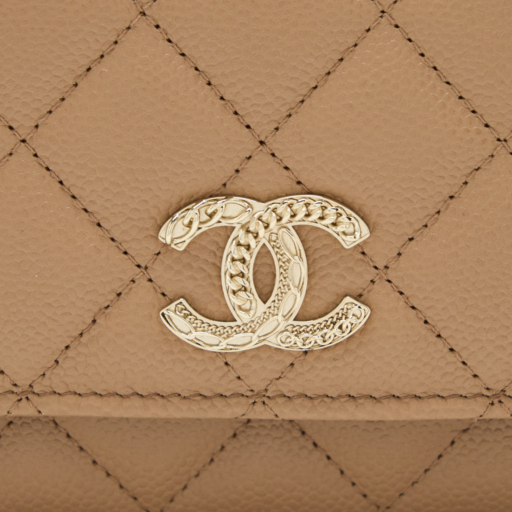 CHANEL 22K WALLET ON CHAIN CAVIAR DARK BEIGE LGHW (MICROCHIP)