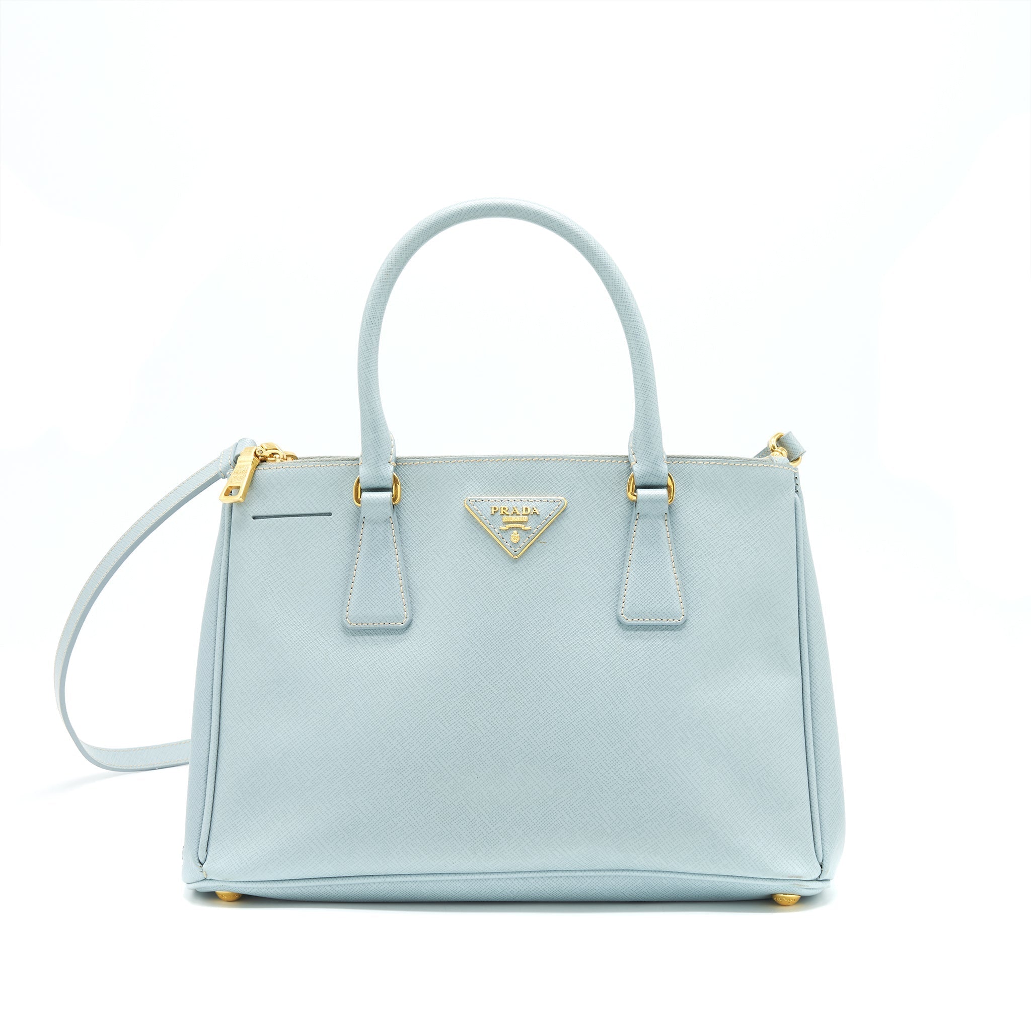 PRADA SMALL SAFFIANO LEATHER TOTE BAG LIGHT BLUE GHW