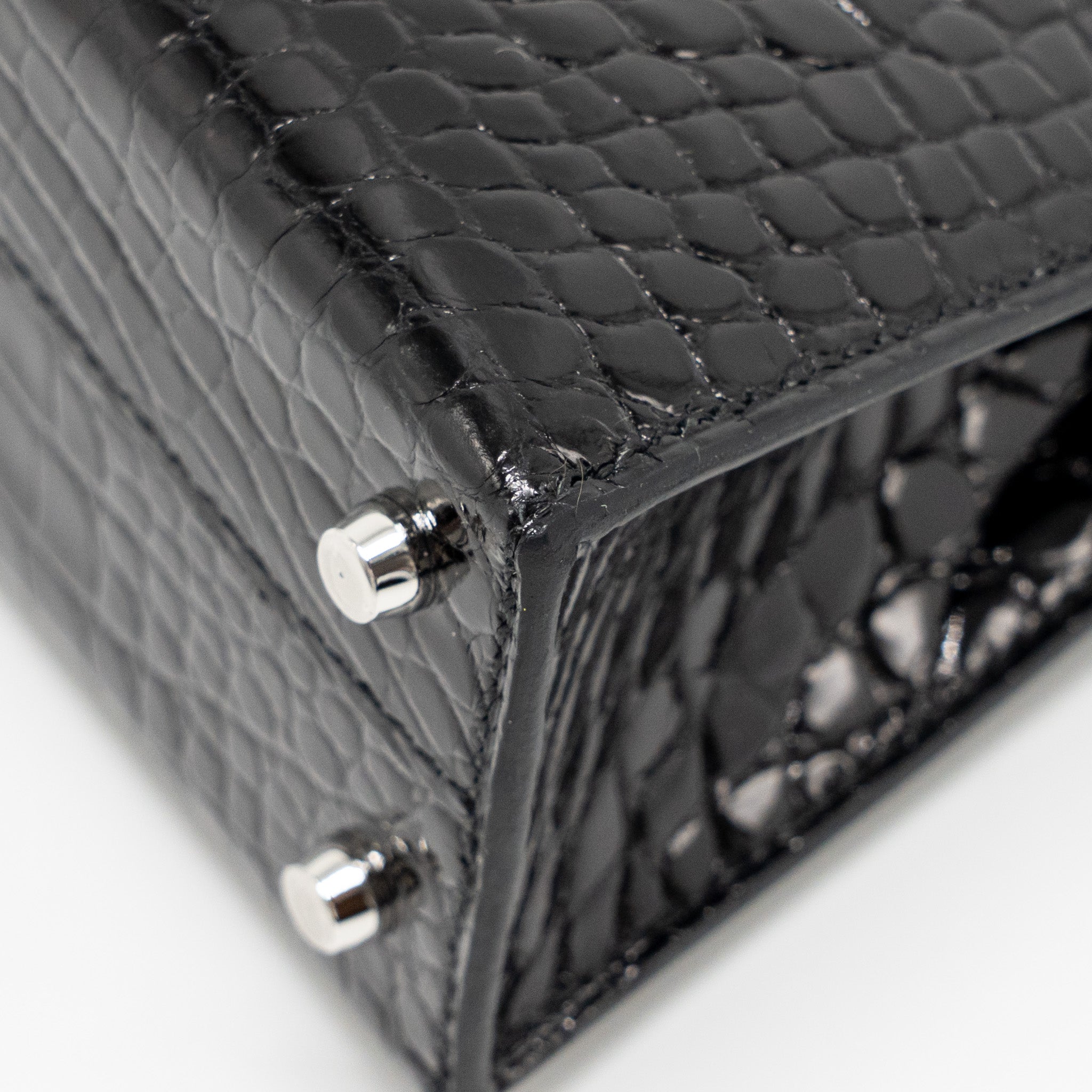HERMES MINI KELLY II SHINY ALLIGATOR MISSISSIPPIENSIS BLACK SHW