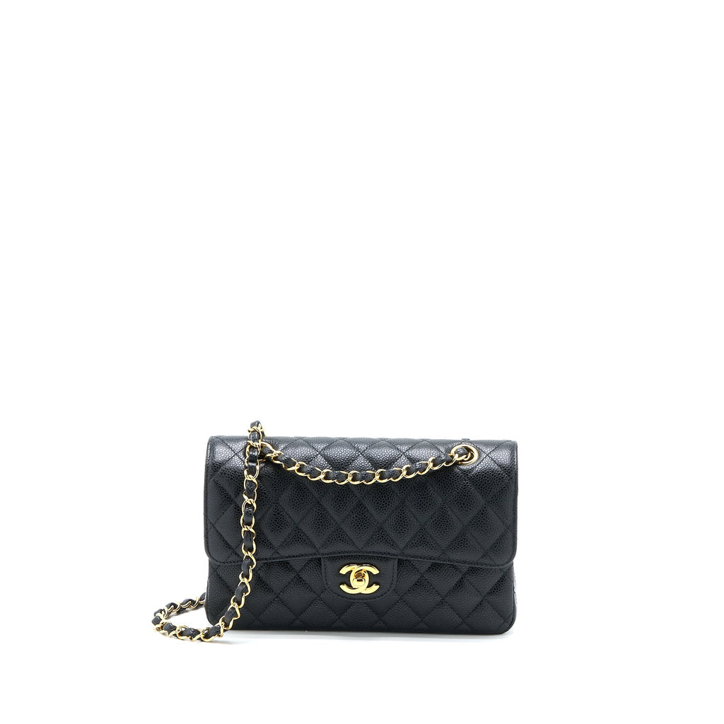 CHANEL SMALL CLASSIC FLAP BAG CAVIAR BLACK GHW (MICROCHIP)