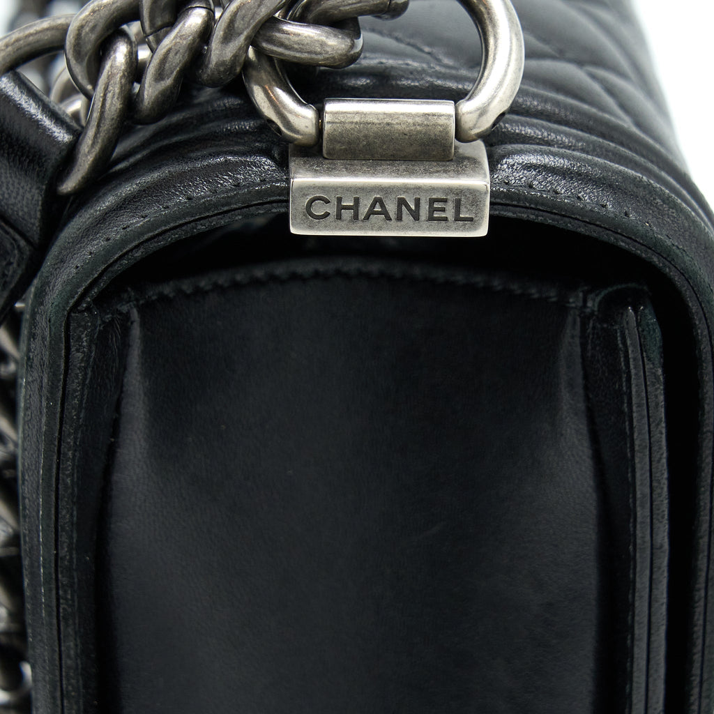 CHANEL MEDIUM BOY BAG LAMBSKIN BLACK RUTHENIUM SHW