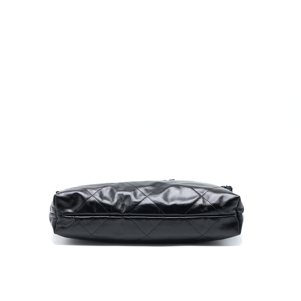 CHANEL MEDIUM 22 BAG SHINY CALFSKIN SO BLACK WITH BLACK HARDWARE (MICROCHIP)