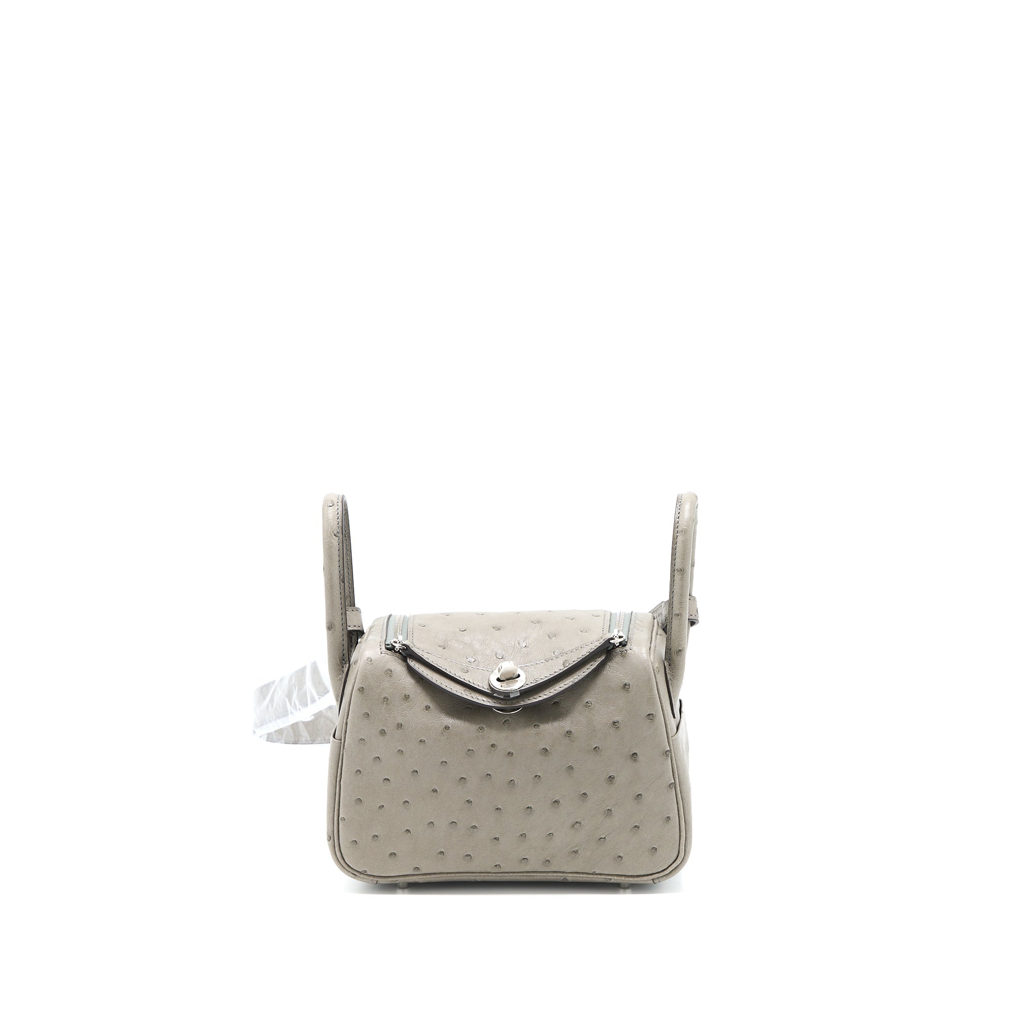 HERMES MINI LINDY OSTRICH 81 GRIS TOURTERELLE SHW