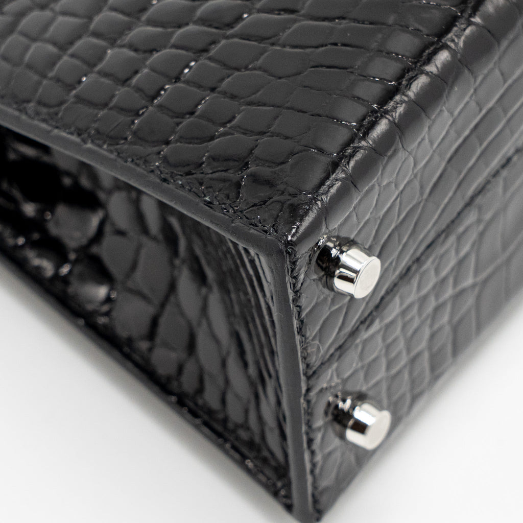 HERMES MINI KELLY II SHINY ALLIGATOR MISSISSIPPIENSIS BLACK SHW