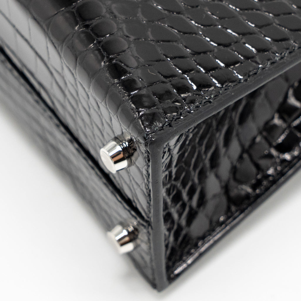 HERMES MINI KELLY II SHINY ALLIGATOR MISSISSIPPIENSIS BLACK SHW