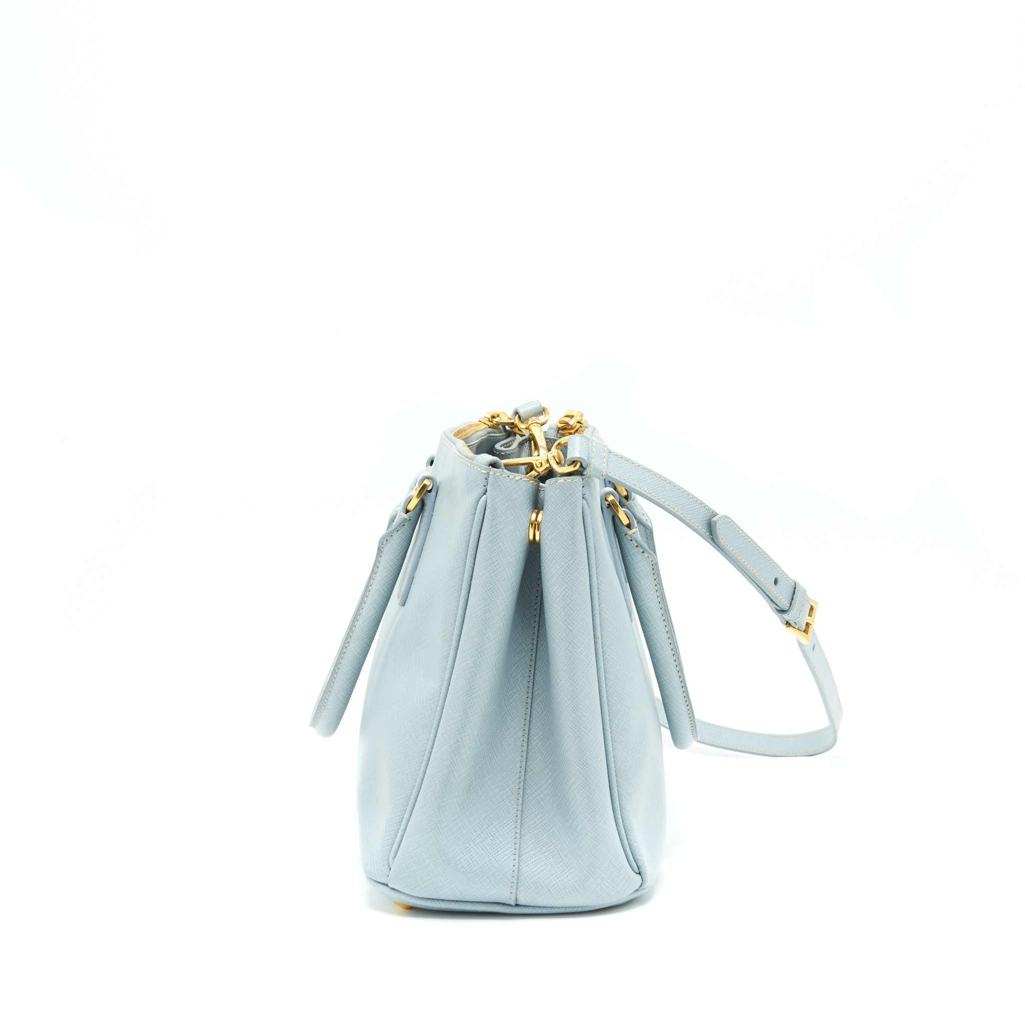 PRADA SMALL SAFFIANO LEATHER TOTE BAG LIGHT BLUE GHW