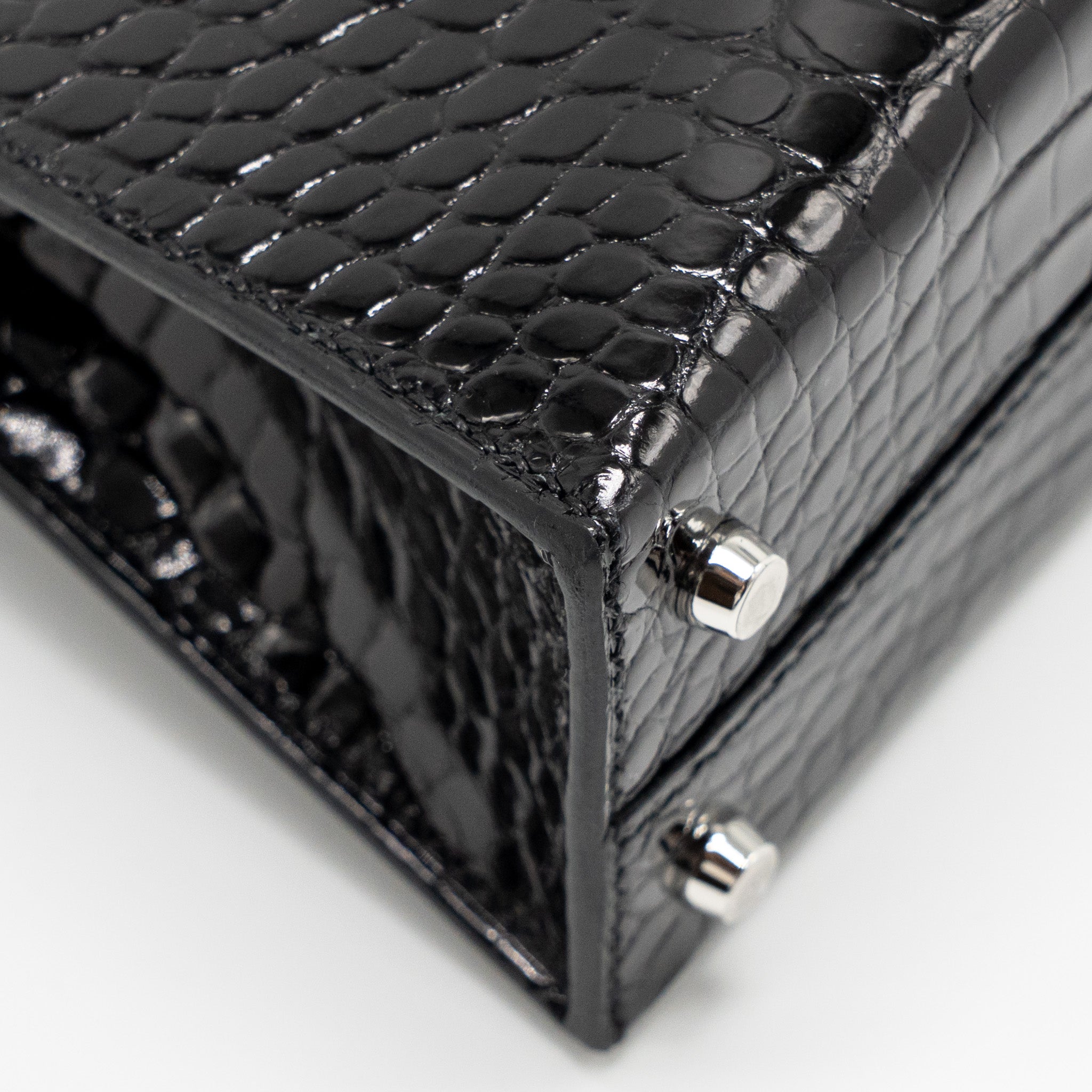 HERMES MINI KELLY II SHINY ALLIGATOR MISSISSIPPIENSIS BLACK SHW