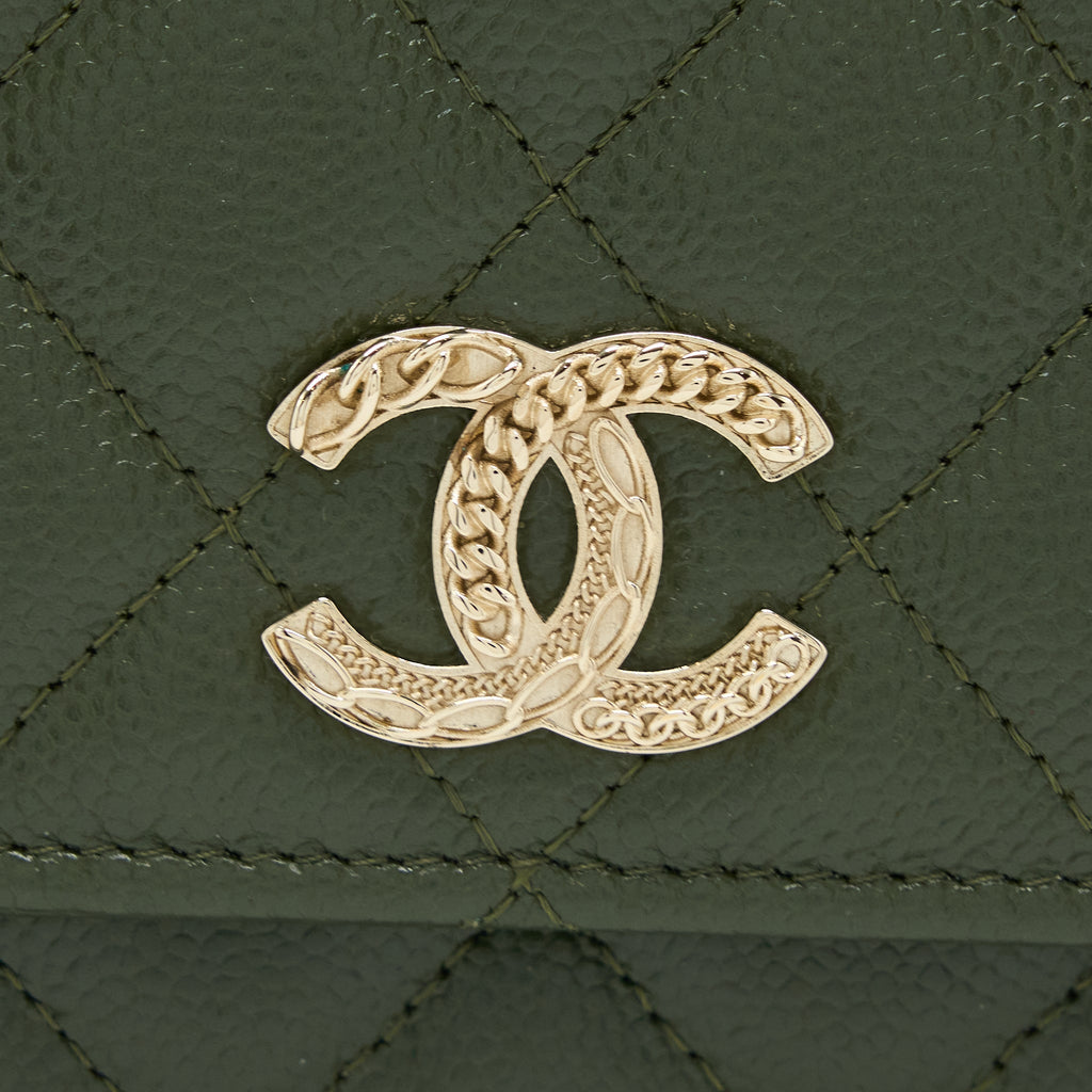 CHANEL 22K WALLET ON CHAIN CAVIAR DARK GREEN LGHW (MICROCHIP)