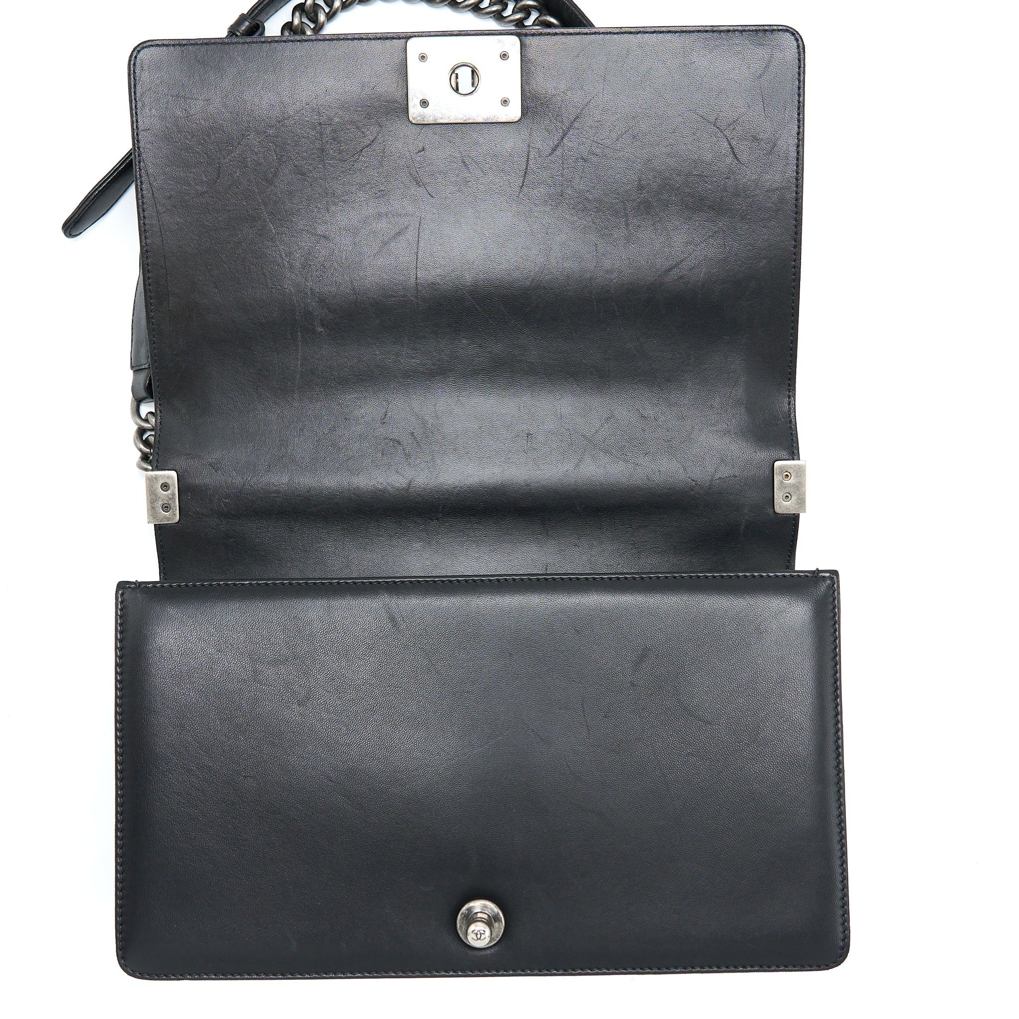 CHANEL MEDIUM BOY BAG LAMBSKIN BLACK RUTHENIUM SHW