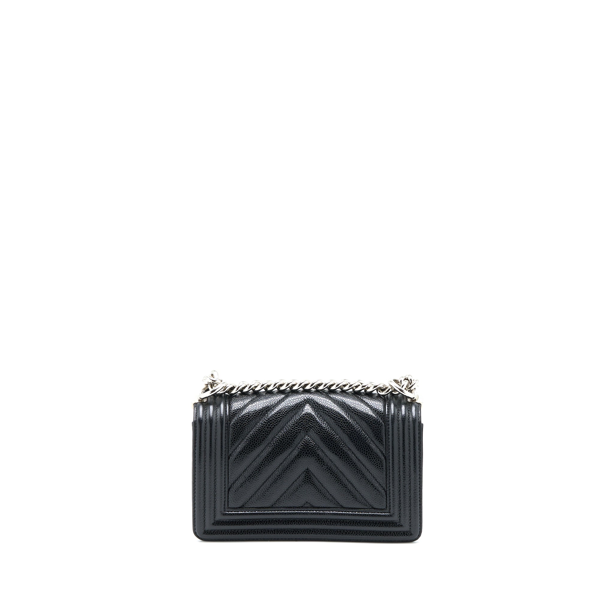 CHANEL SMALL CHEVRON BOY BAG SHINY GRAINED CALFSKIN BLACK SHW
