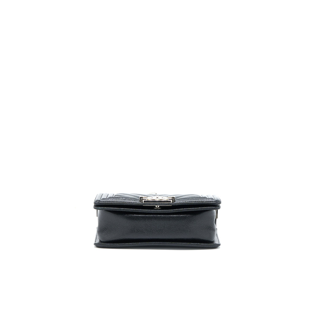 CHANEL SMALL CHEVRON BOY BAG SHINY GRAINED CALFSKIN BLACK SHW