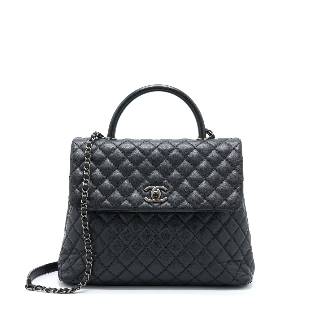 CHANEL COCO HANDLE FLAP BAG CAVIAR BLACK RUTHENIUM HARDWARE