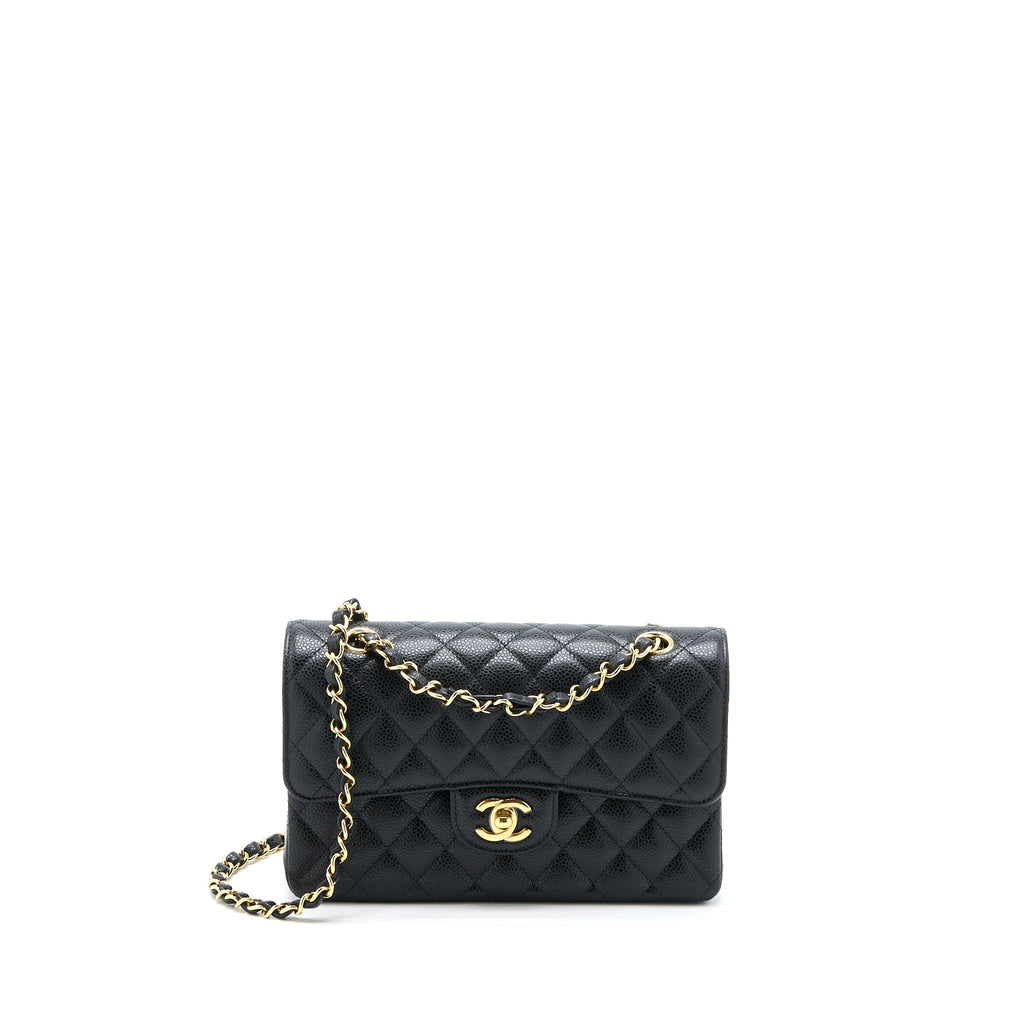 CHANEL SMALL CLASSIC DOUBLE FLAP BAG CAVIAR BLACK GHW (MICROCHIP)