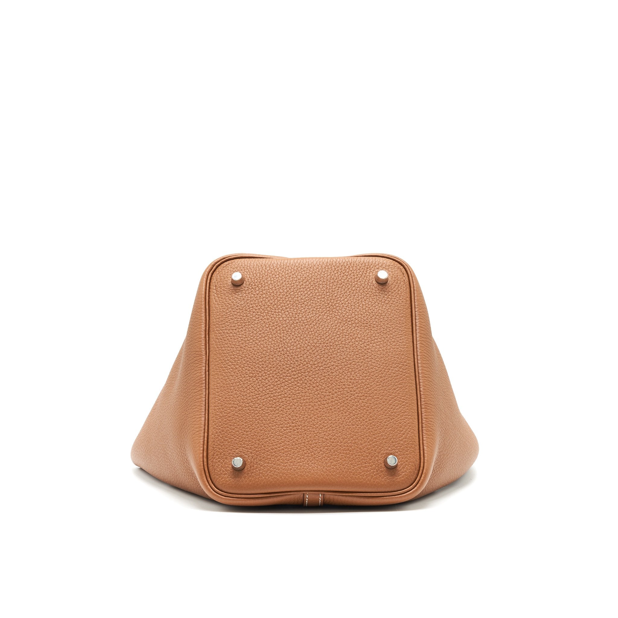 HERMES PICOTIN 22 LOCK BAG GOLD WITH BLUE BRUME HANDLE SHW