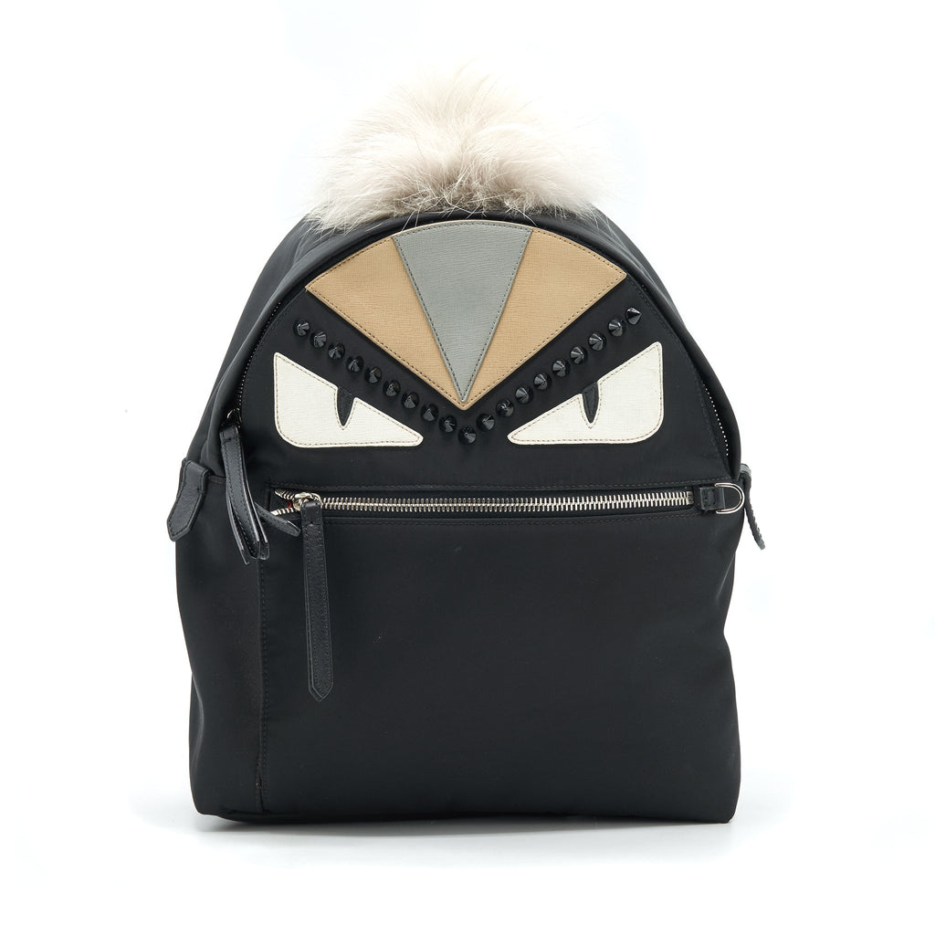 FENDI MONSTER BACKPACK IN BLACK WITH FUR