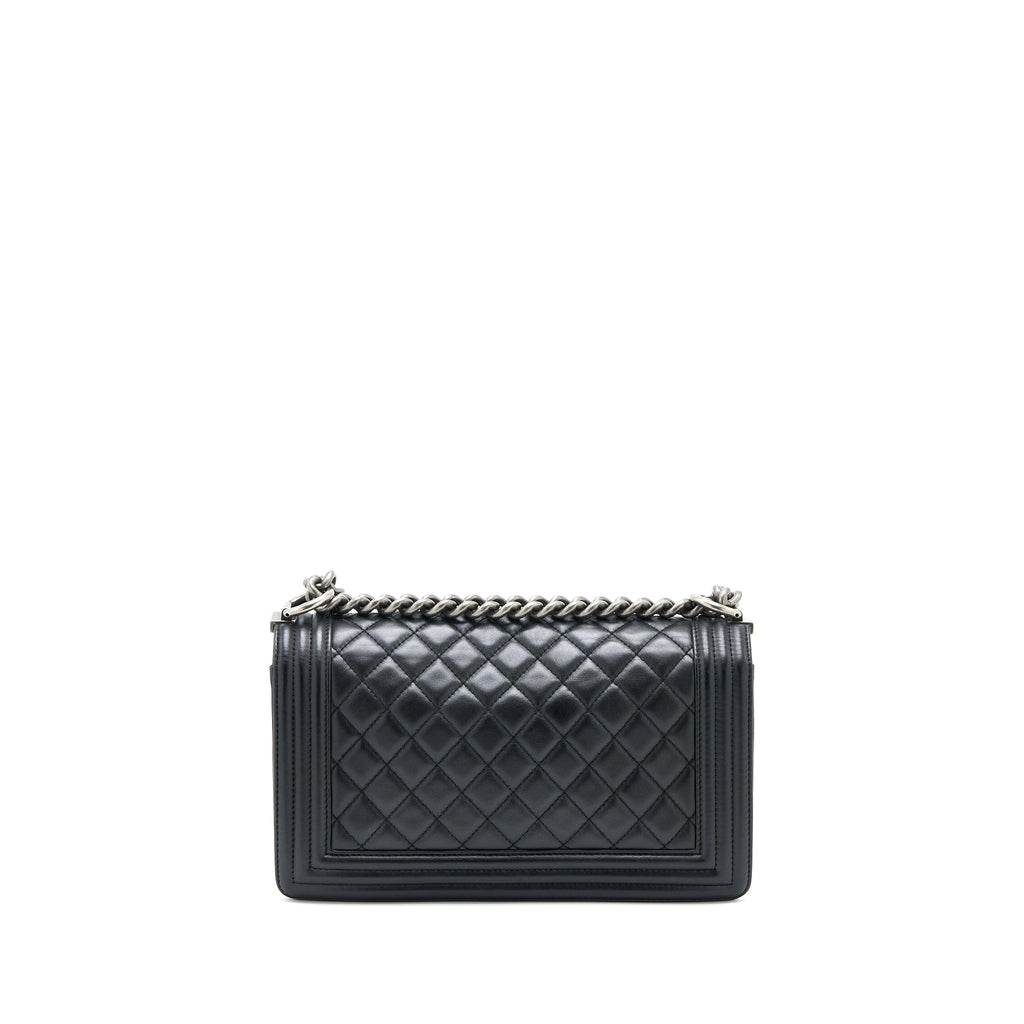 CHANEL MEDIUM BOY BAG LAMBSKIN BLACK RUTHENIUM SHW