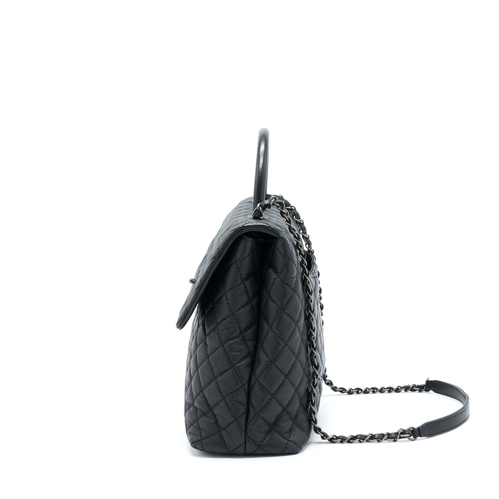 CHANEL COCO HANDLE FLAP BAG CAVIAR BLACK RUTHENIUM HARDWARE