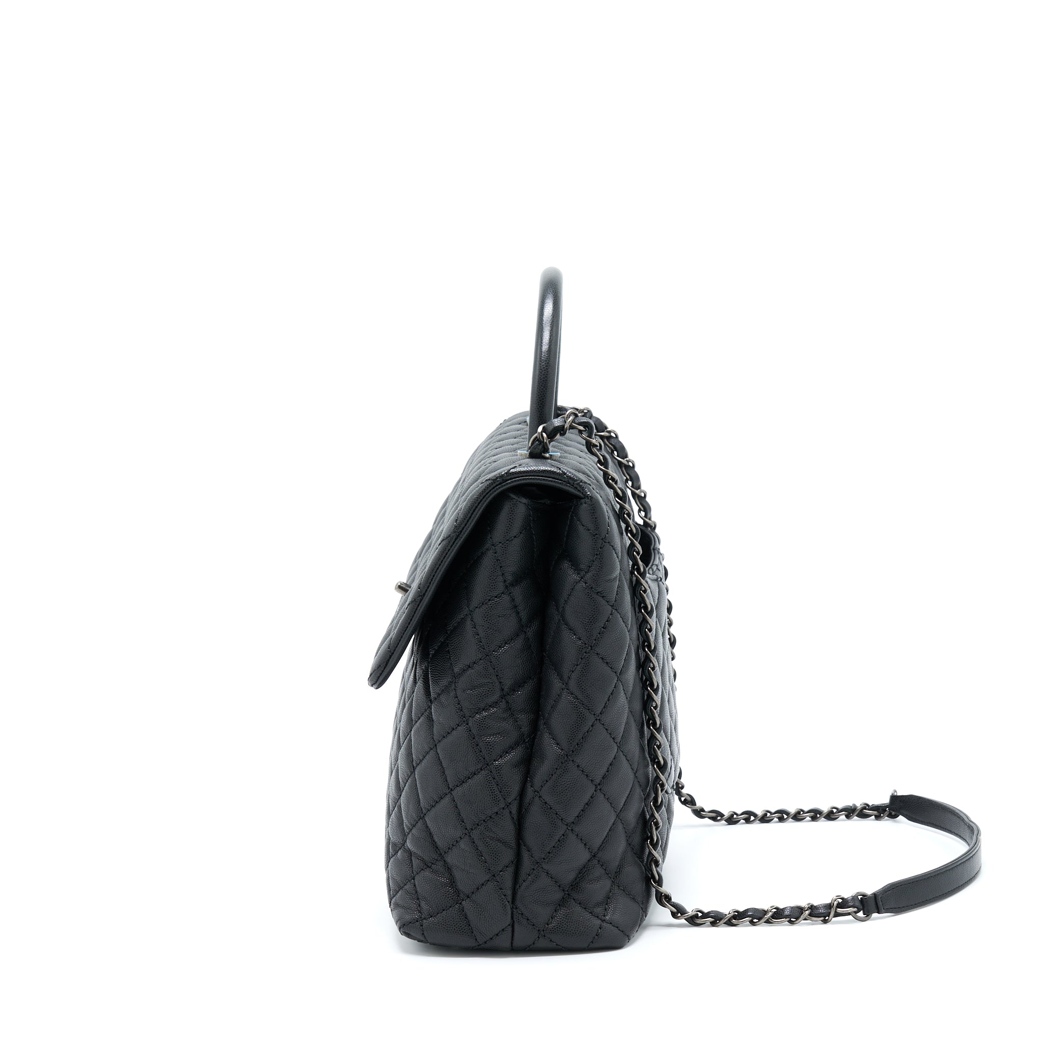CHANEL COCO HANDLE FLAP BAG CAVIAR BLACK RUTHENIUM HARDWARE