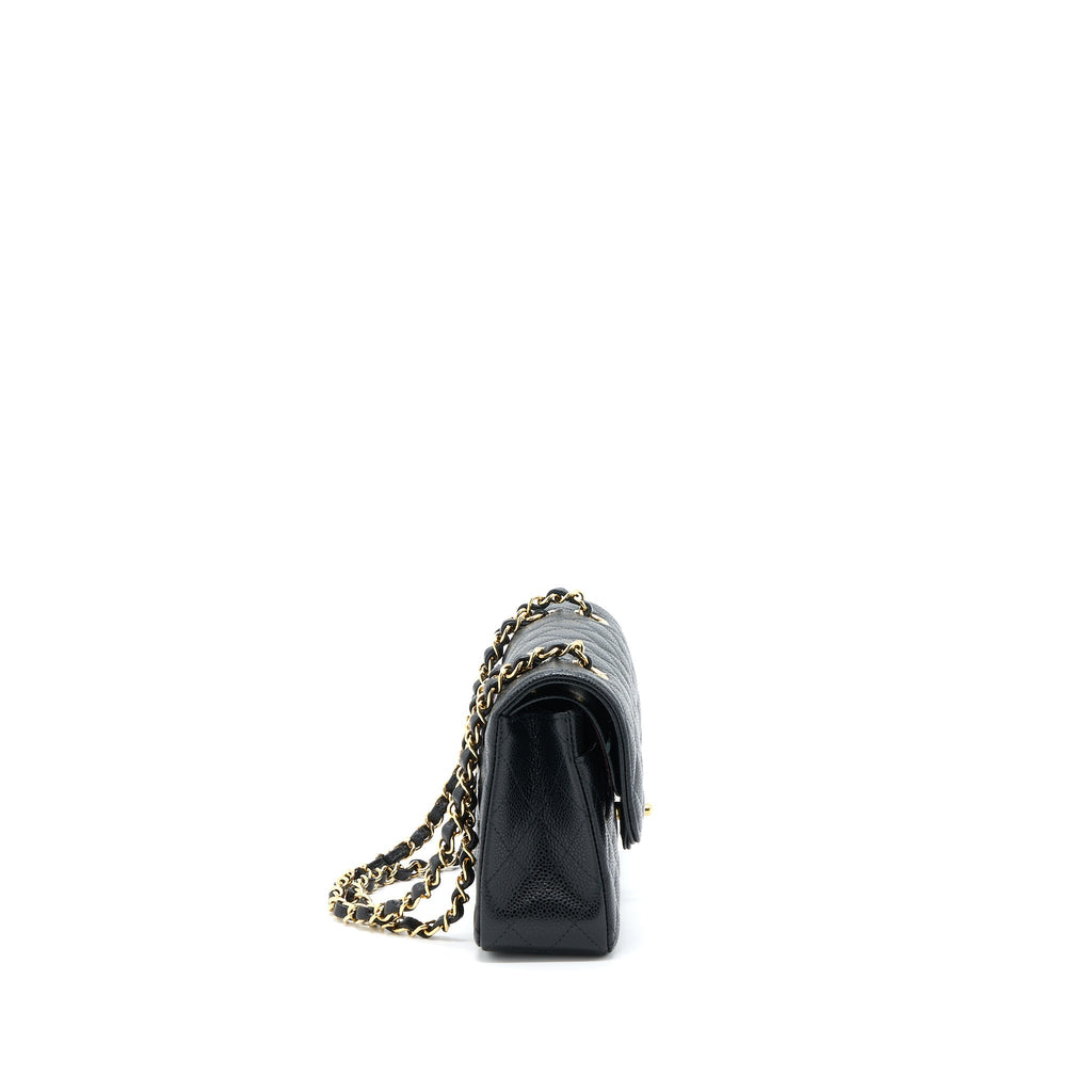 CHANEL SMALL CLASSIC DOUBLE FLAP BAG CAVIAR BLACK GHW (MICROCHIP)