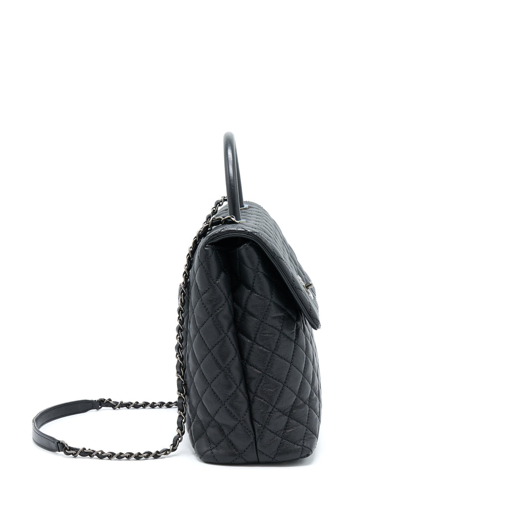 CHANEL COCO HANDLE FLAP BAG CAVIAR BLACK RUTHENIUM HARDWARE