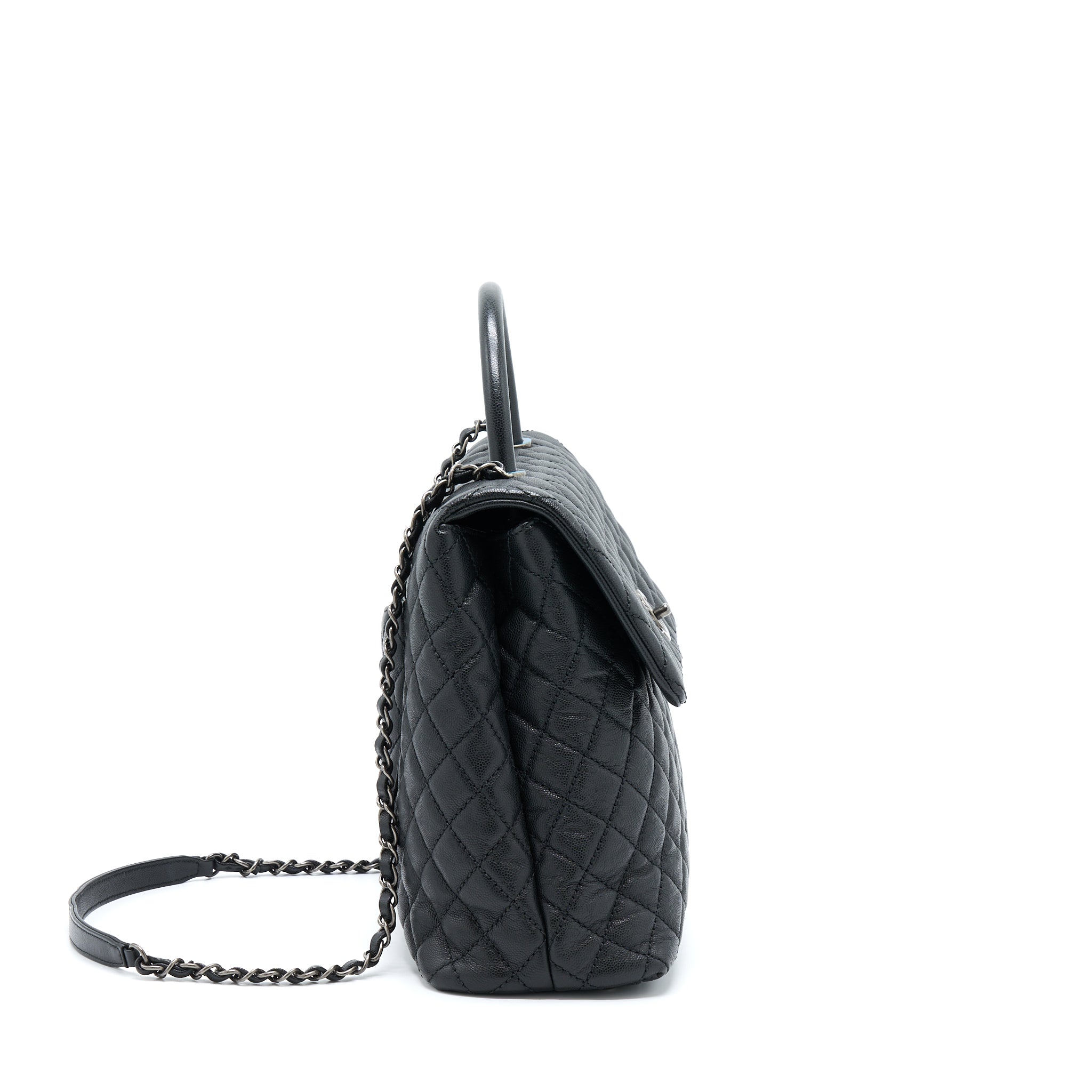 CHANEL COCO HANDLE FLAP BAG CAVIAR BLACK RUTHENIUM HARDWARE