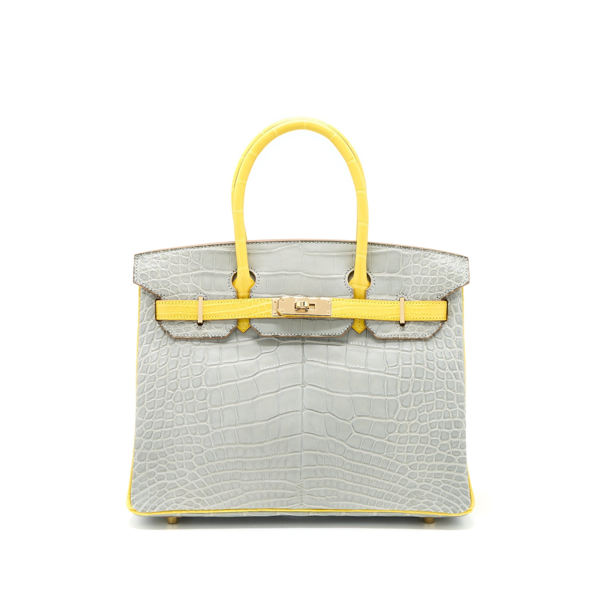 HERMES BIRKIN 30 SPECIAL ORDER ALLIGATOR MISSISSIPPIENSIS MAT GRIS PERLE/MIMOSA LGHW