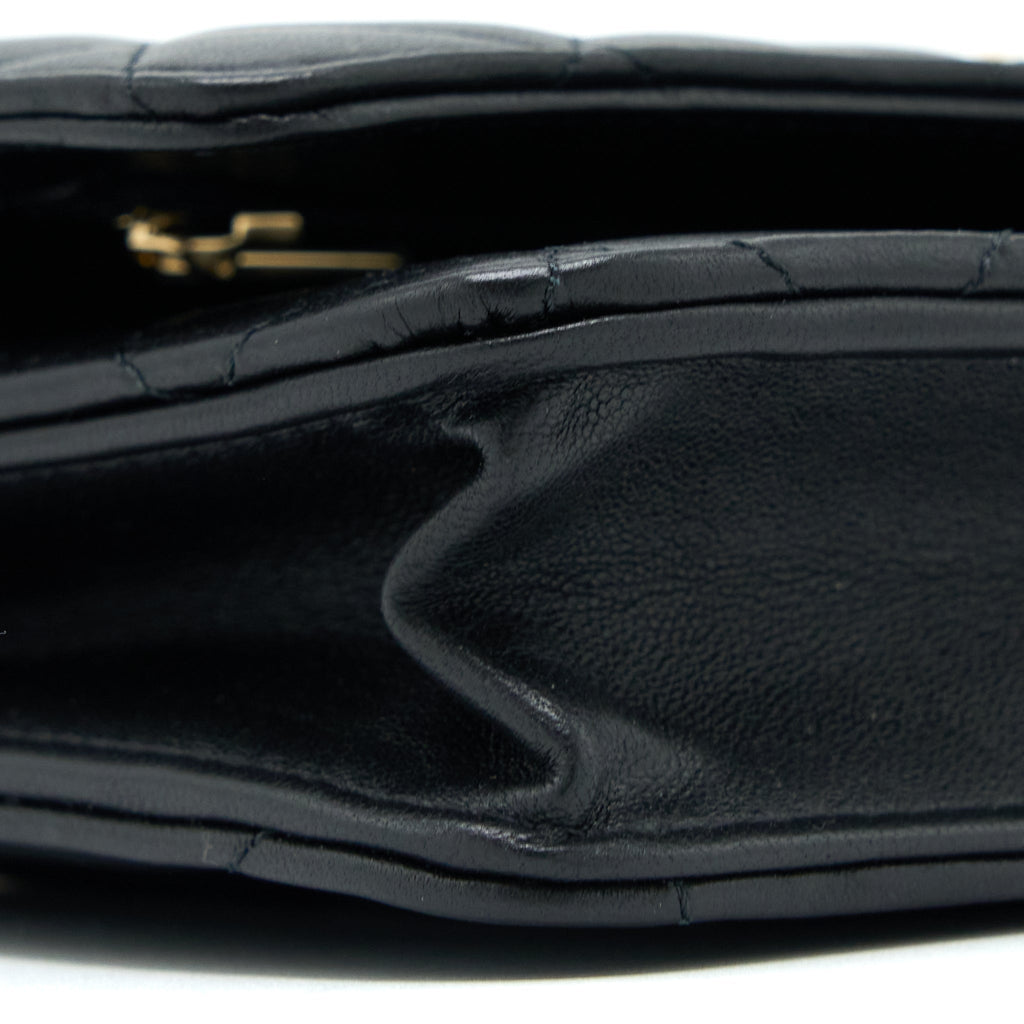 CHANEL TOP HANDLE WALLET ON CHAIN LAMBSKIN BLACK BRUSHED GHW (MICROCHIP)