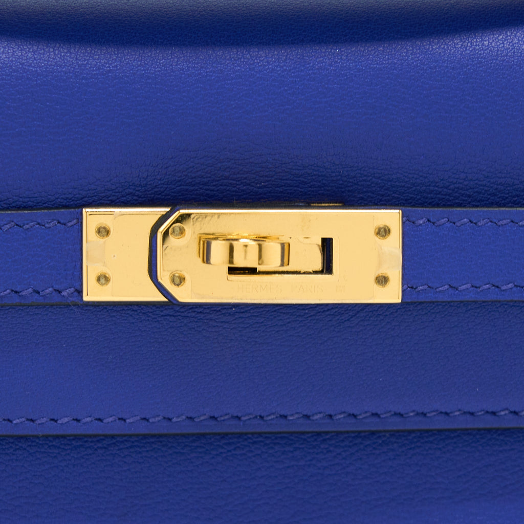 HERMES KELLY POCHETTE SWIFT BLUE ELECTRIC GHW