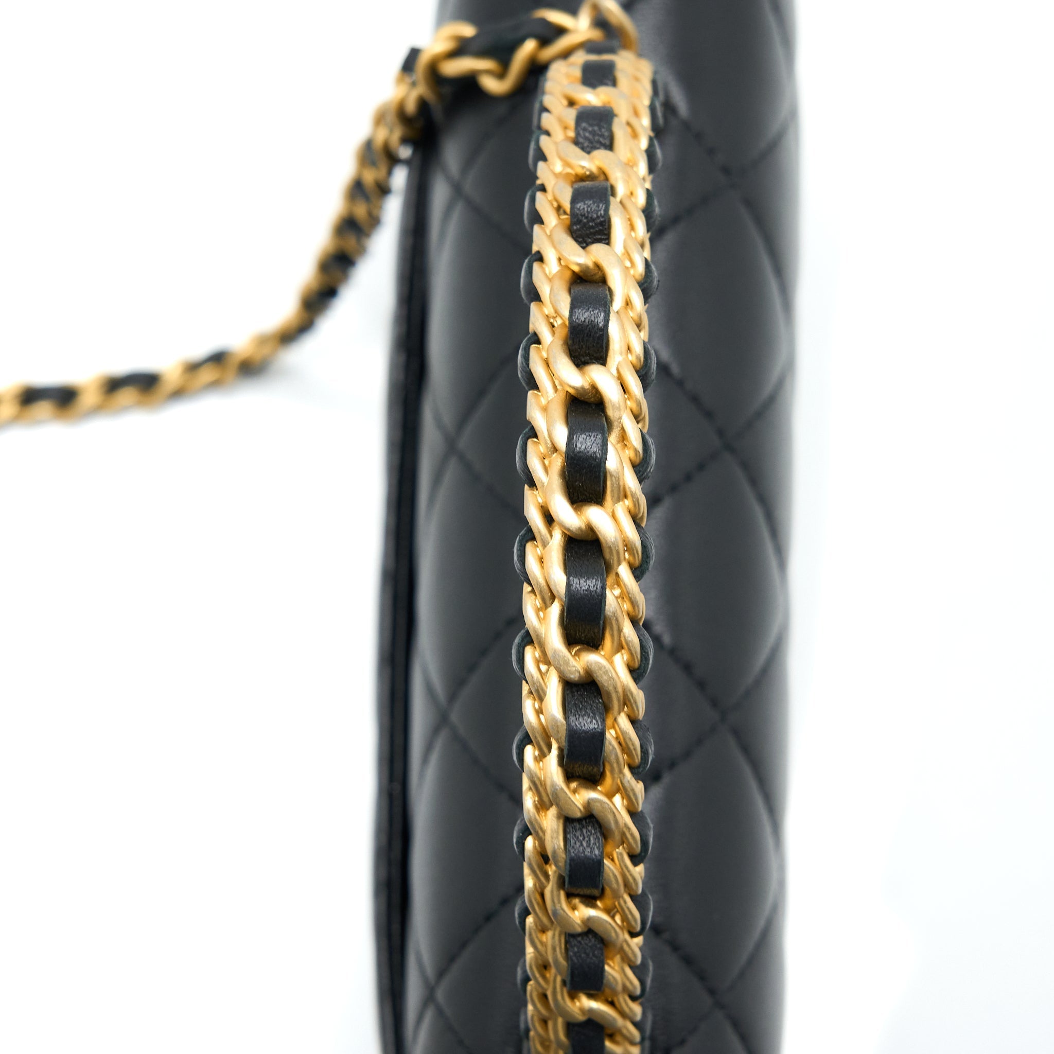 CHANEL TOP HANDLE WALLET ON CHAIN LAMBSKIN BLACK BRUSHED GHW (MICROCHIP)