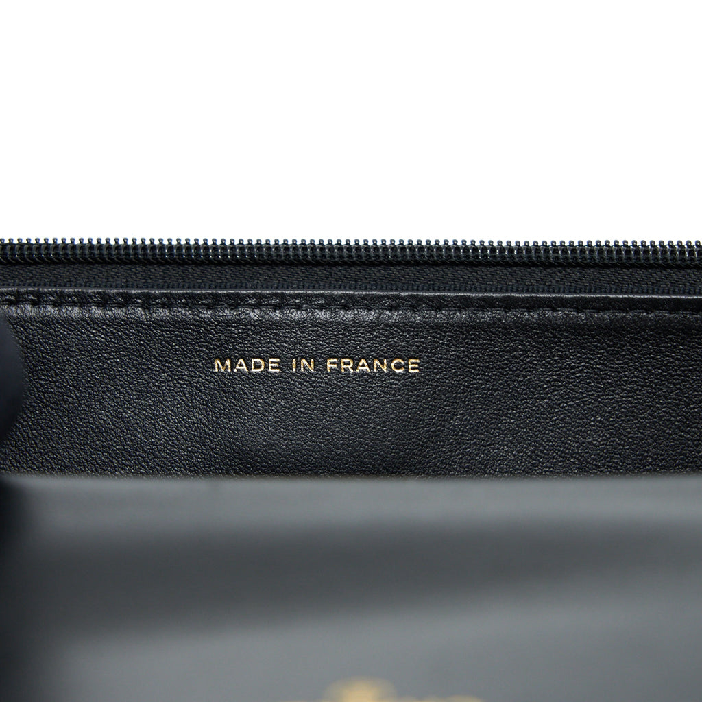 CHANEL TOP HANDLE WALLET ON CHAIN LAMBSKIN BLACK BRUSHED GHW (MICROCHIP)
