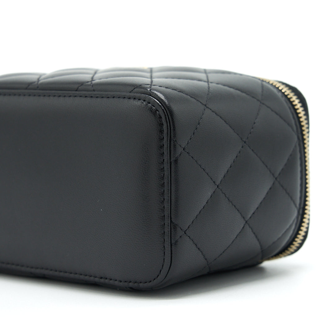 CHANEL TOP HANDLE LONG VANITY WITH CHAIN LAMBSKIN BLACK GHW