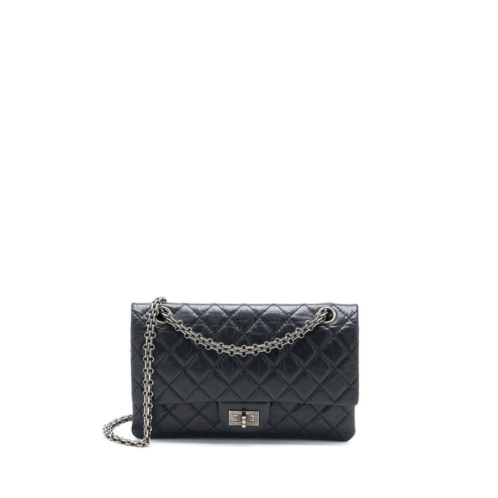 CHANEL SMALL 2.55 225 REISSUE FLAP BAG AGED CALFSKIN BLACK RUTHENIUM SHW