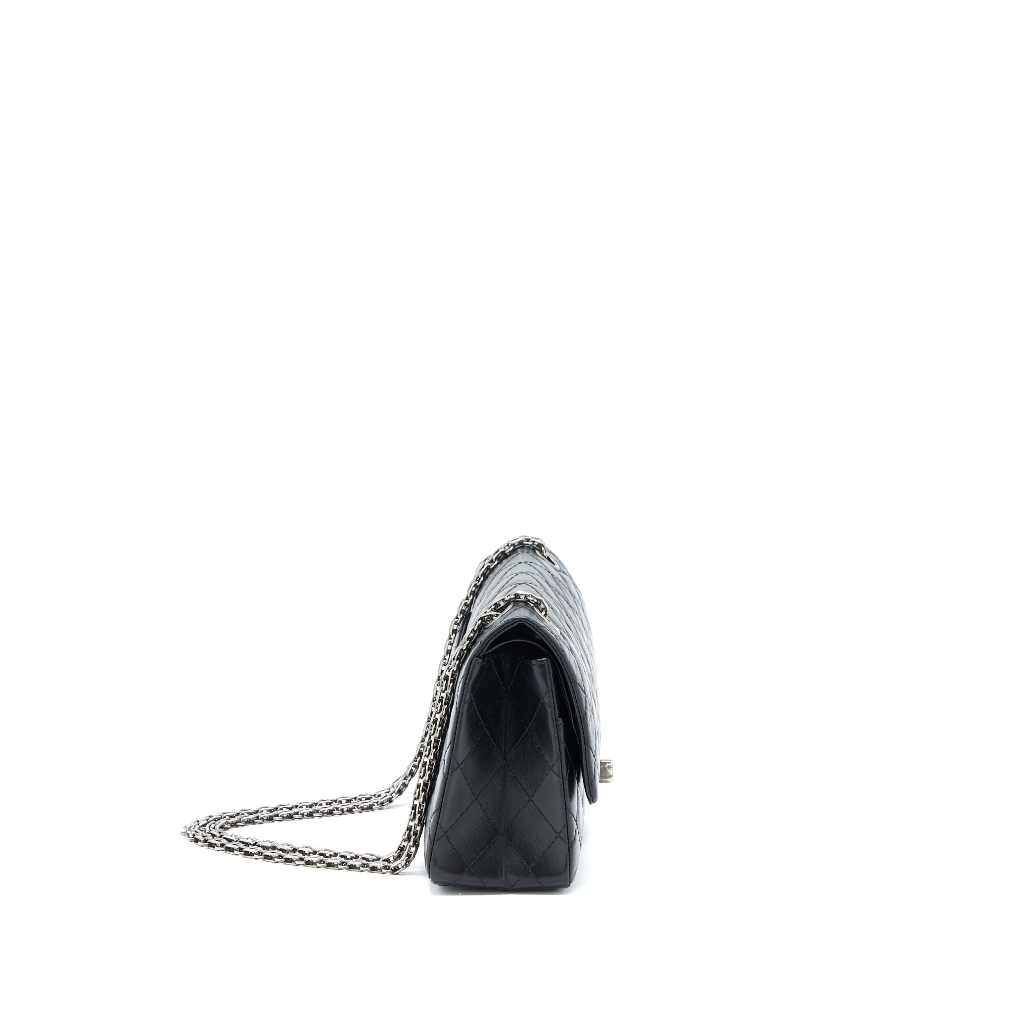 CHANEL SMALL 2.55 225 REISSUE FLAP BAG AGED CALFSKIN BLACK RUTHENIUM SHW