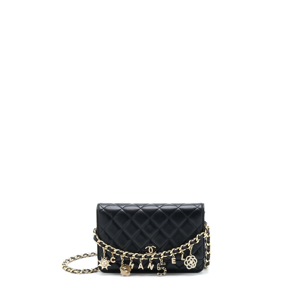 CHANEL COCO CHARM WALLET ON CHAIN LAMBSKIN BLACK LGHW