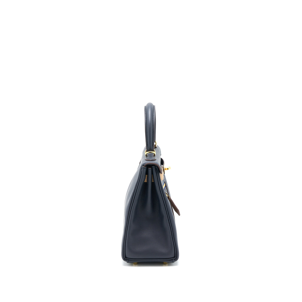 HERMES KELLY 25 COLORMATIC SWIFT BLUE NUIT/CHAI/ETOUPE/GOLD/BLACK GHW