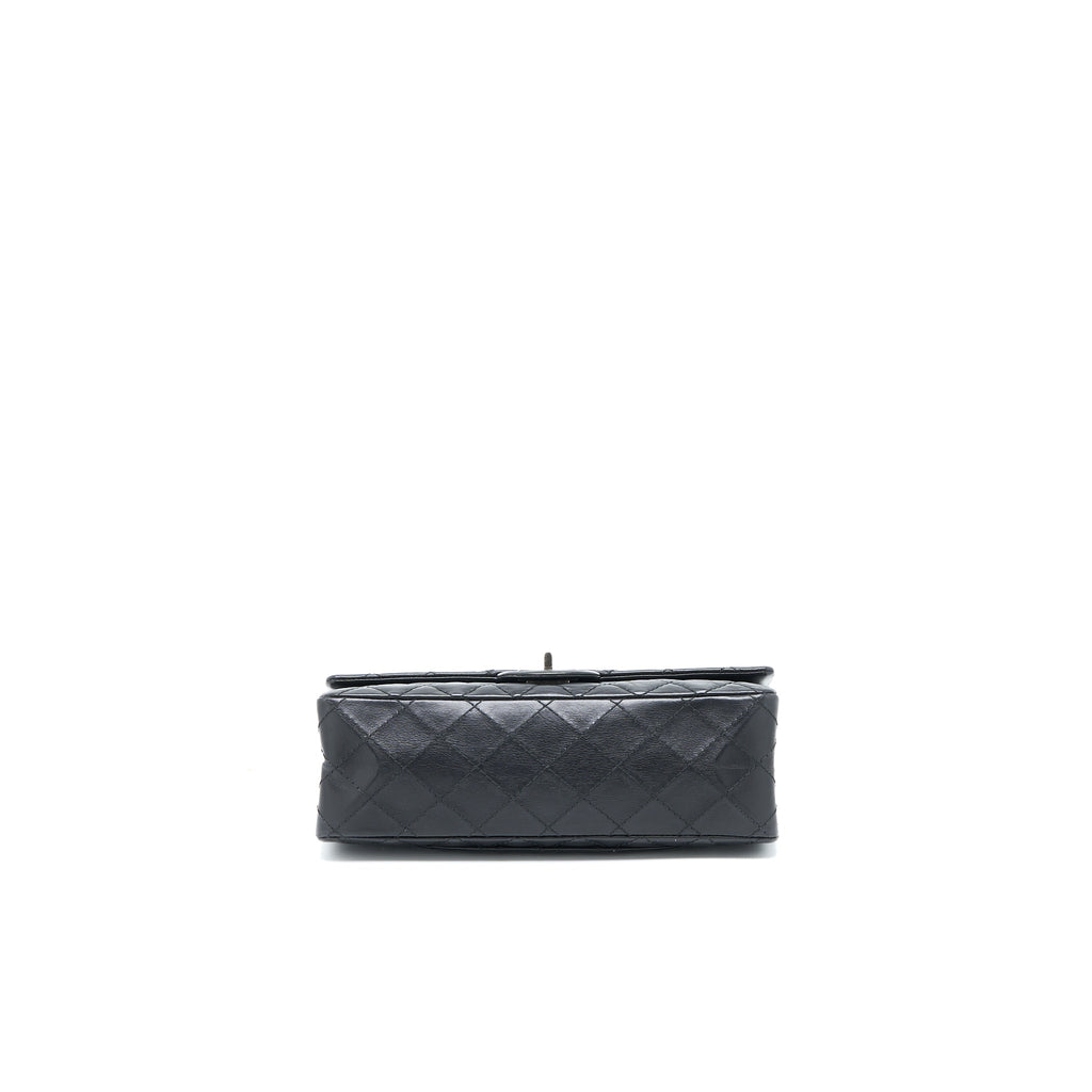 CHANEL SMALL 2.55 225 REISSUE FLAP BAG AGED CALFSKIN BLACK RUTHENIUM SHW