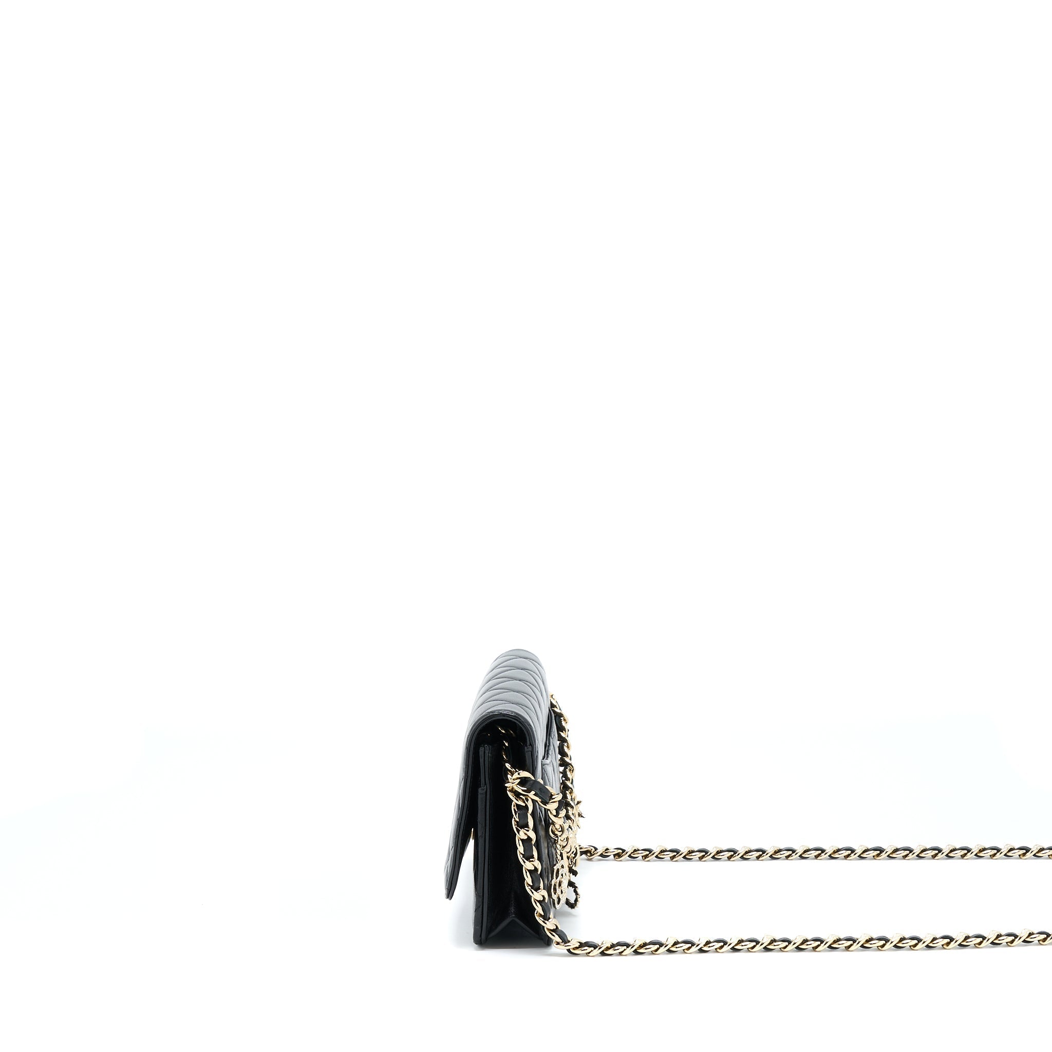 CHANEL COCO CHARM WALLET ON CHAIN LAMBSKIN BLACK LGHW