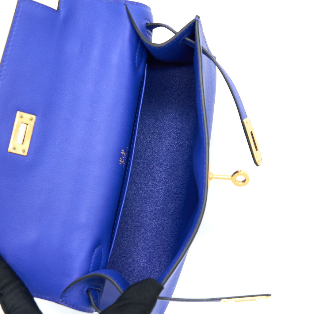 HERMES KELLY POCHETTE SWIFT BLUE ELECTRIC GHW