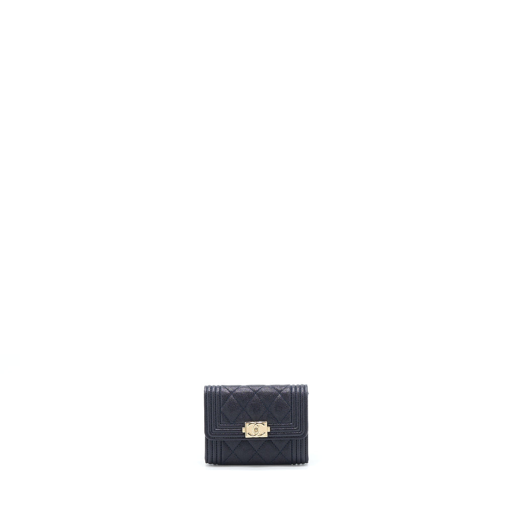 CHANEL BOY SMALL FLAP CARD HOLDER CAVIAR BLACK GHW